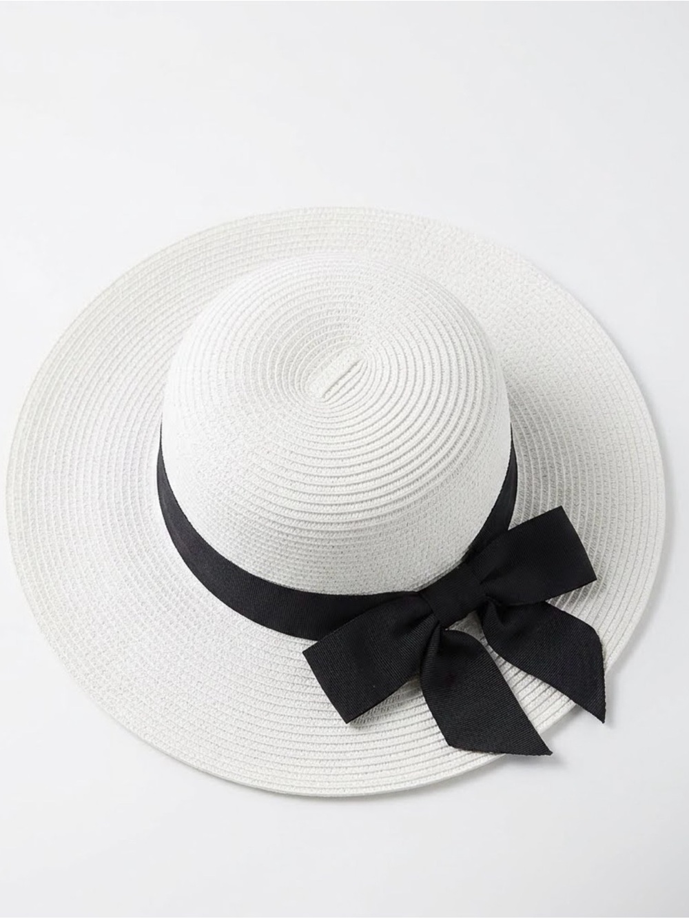 Scala White Wide-Brim Straw Sun Hat with Black Bow